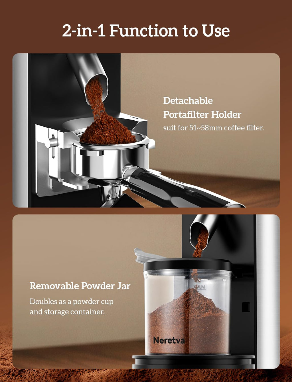 Stainless Steel Espresso Grinder with Portafilter Holder E613