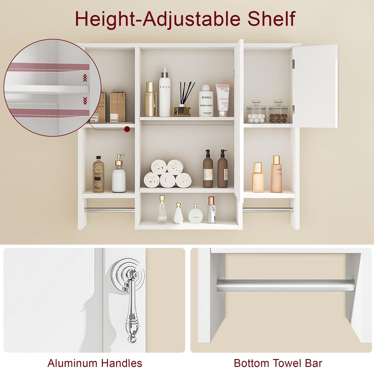 Large White Wall Mounted Bathroom Cabinet with Mirror M7868