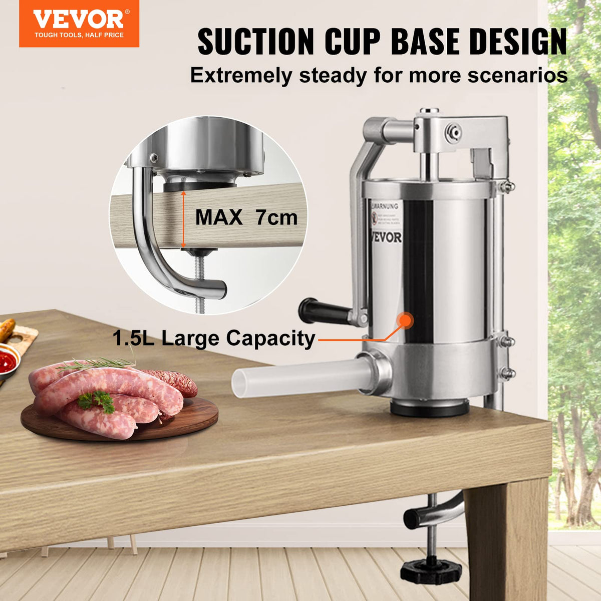 2.5LBS 304 Stainless Steel Vertical Sausage Stuffer with 3 Stuffing Tubes X435