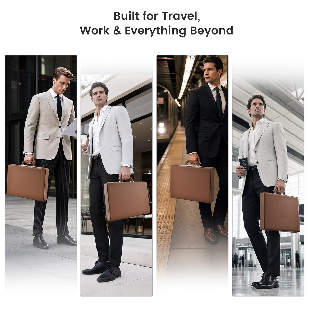 Brown Leather Briefcase with Lock for 16 Inch Laptop S810