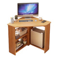 Light Brown Corner Desk with Drawers and Open Shelves D7011