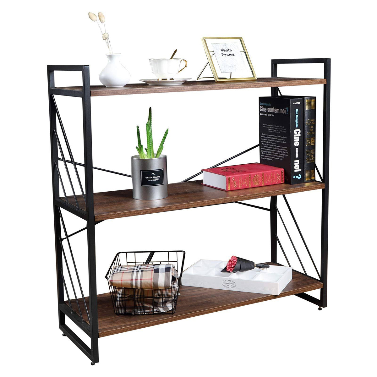 3 Tier Industrial Bookshelf, Walnut R968752