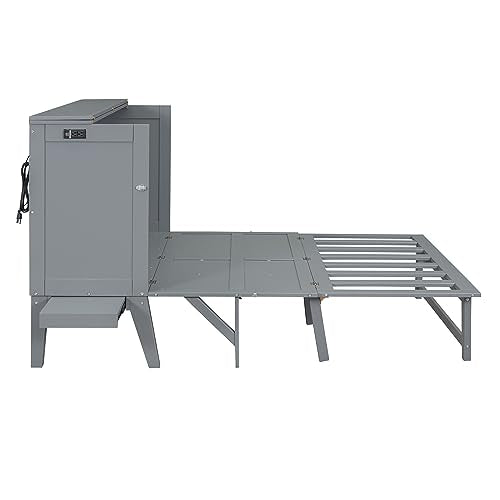 Full Size Solid Wood Murphy Bed with Cabinet and Drawers G6227