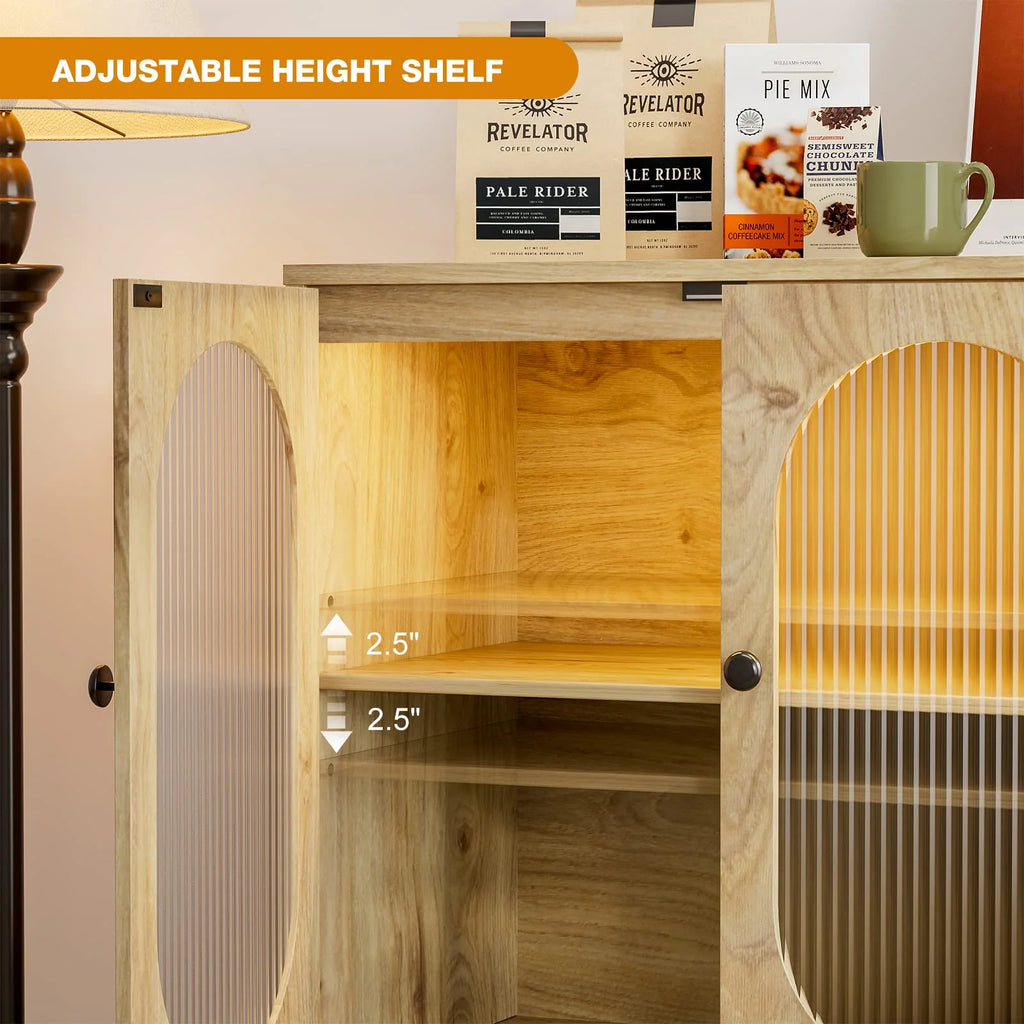 Set of 2 Glass Storage Cabinet with LED Lights and Adjustable Shelves N463