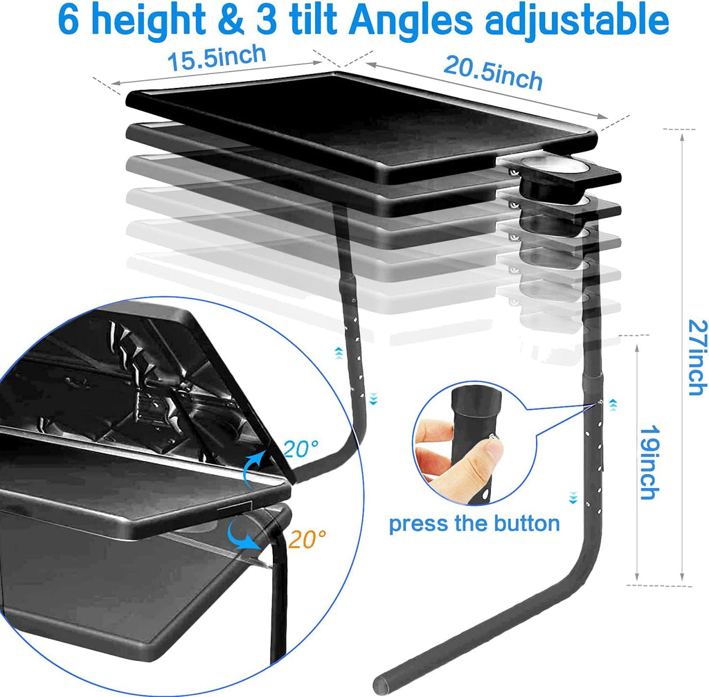 2 Pack Black Adjustable Folding TV Tray Table with Cup Holder Y265414