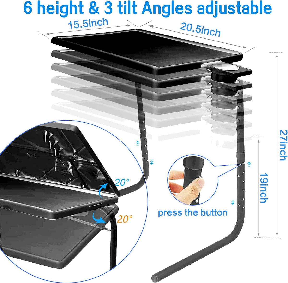 2 Pack Black Adjustable Folding TV Tray Table with Cup Holder Y265414