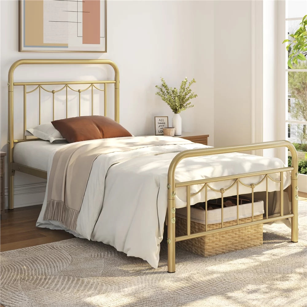 Twin Metal Platform Bed with Headboard and Footboard E15192