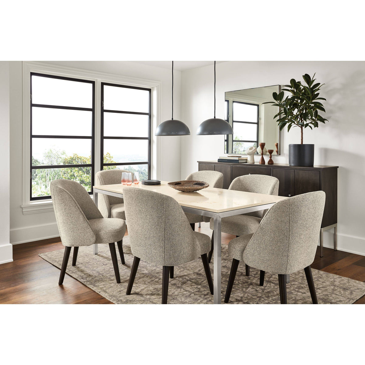 Modern Cora Side Chair in Sumner Linen with Charcoal Legs White Brown Performance Fabric R609613