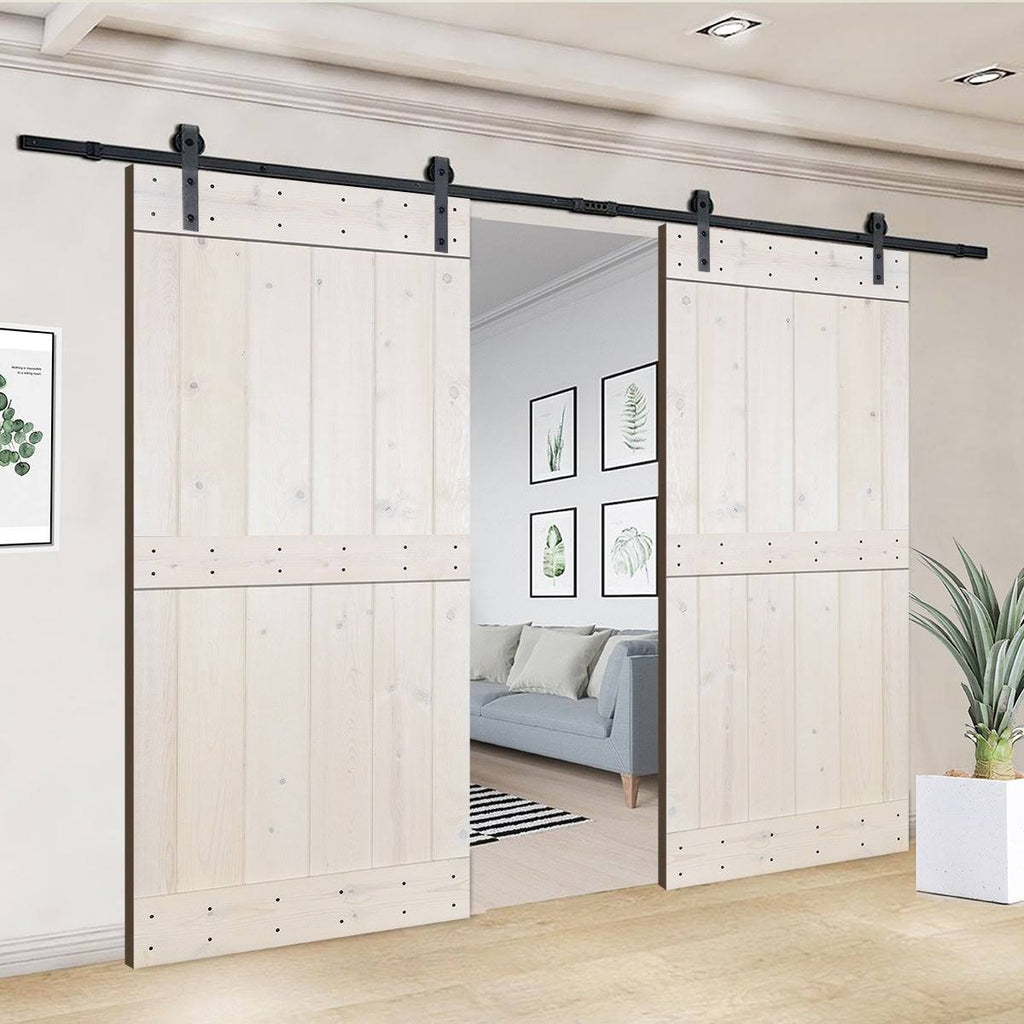 Paneled Wood Double Barn Door Set of 2, Briar Smoke I7709
