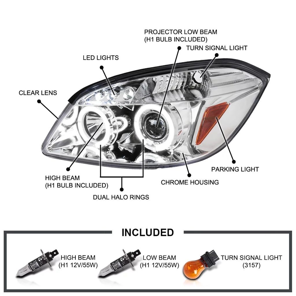 LED Halo Chrome Housing Clear Lens Projector Headlights Left + Right Pair I249909