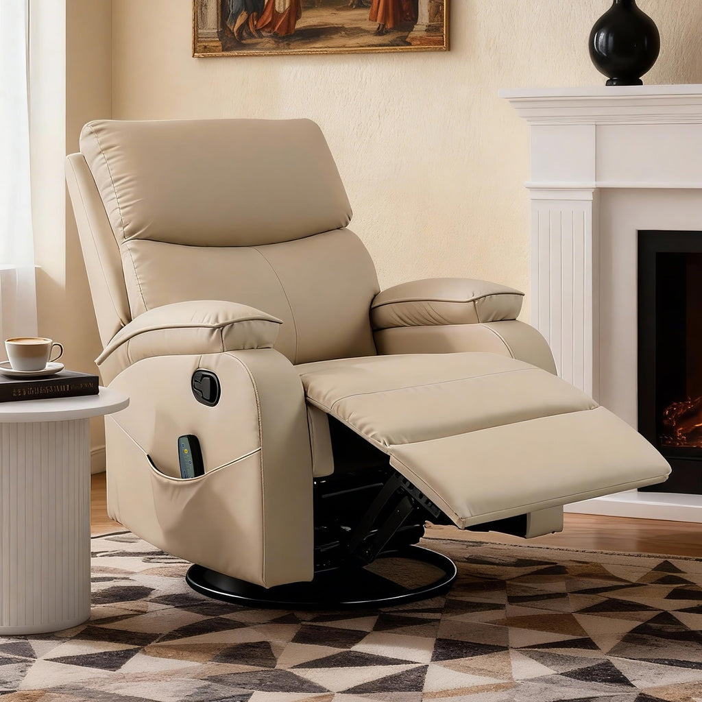 Beige Leather Swivel Rocking Recliner Chair H456523
