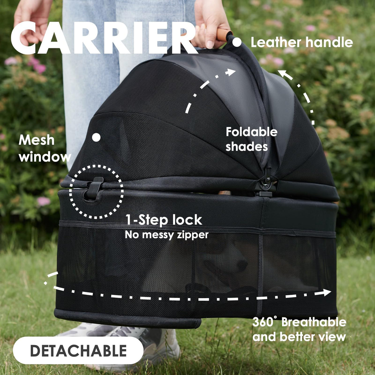 3 in 1 Folding Dog Stroller with Removable Carrier G645