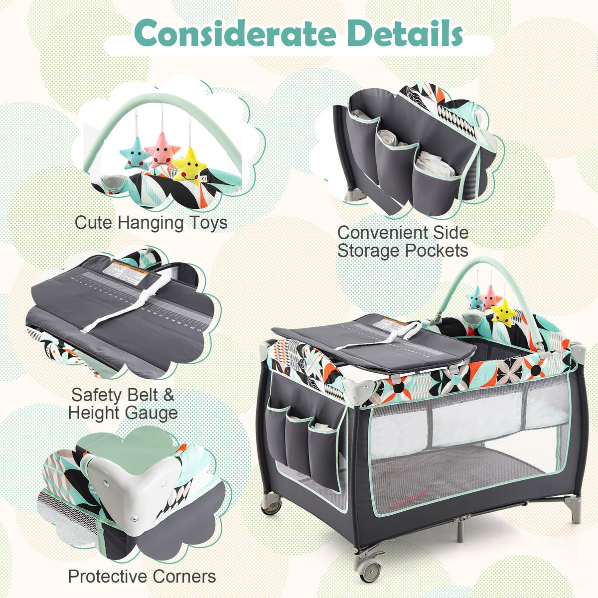 4 in 1 Portable Baby Crib Playpen with Bassinet F2482