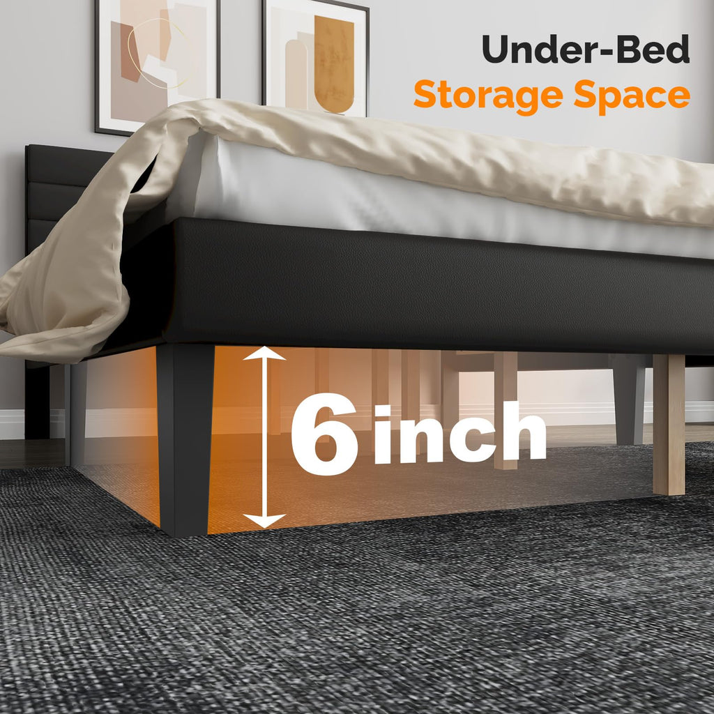 Full Faux Leather Upholstered Platform Bed Frame with Adjustable Headboard U464289