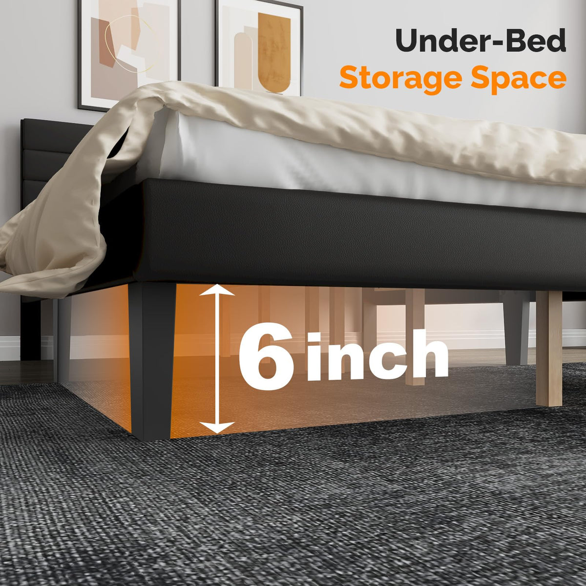 Full Faux Leather Upholstered Platform Bed Frame with Adjustable Headboard U464289