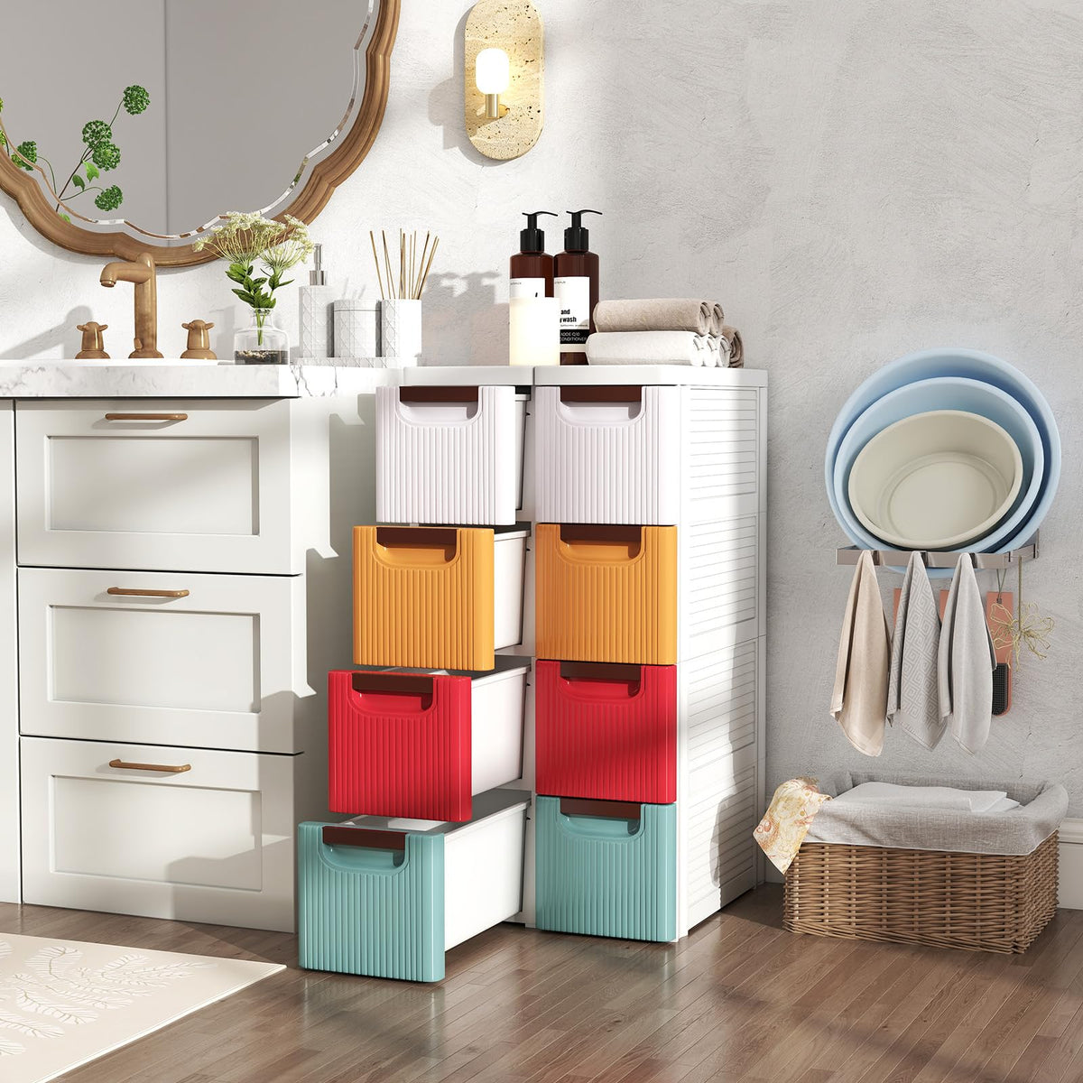 Multicolor 4 Drawer Narrow Plastic Dresser F256348