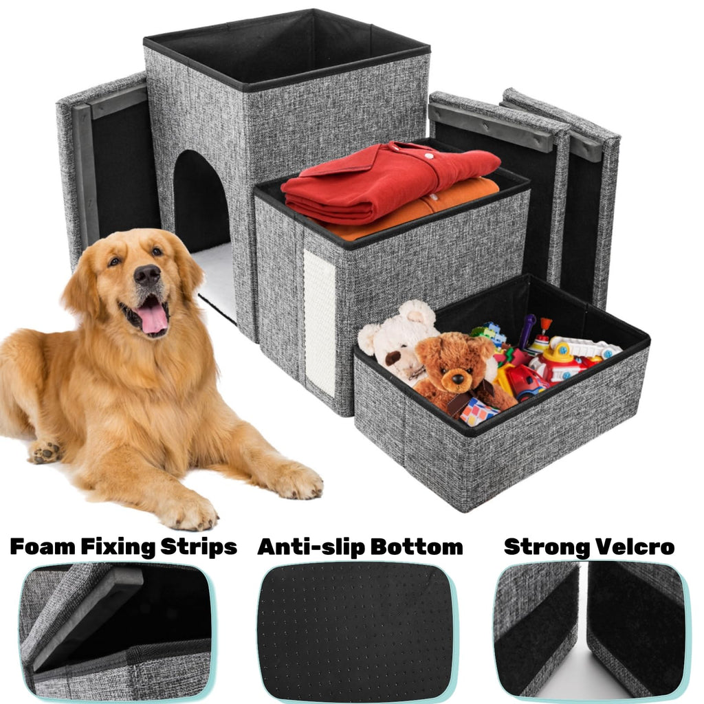 3 Tiers Foldable Dog Stairs with Storage J338803