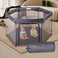 Baby Playpen 53x53 Inch Portable Play Yard with Breathable Mesh Walls Grey C7451