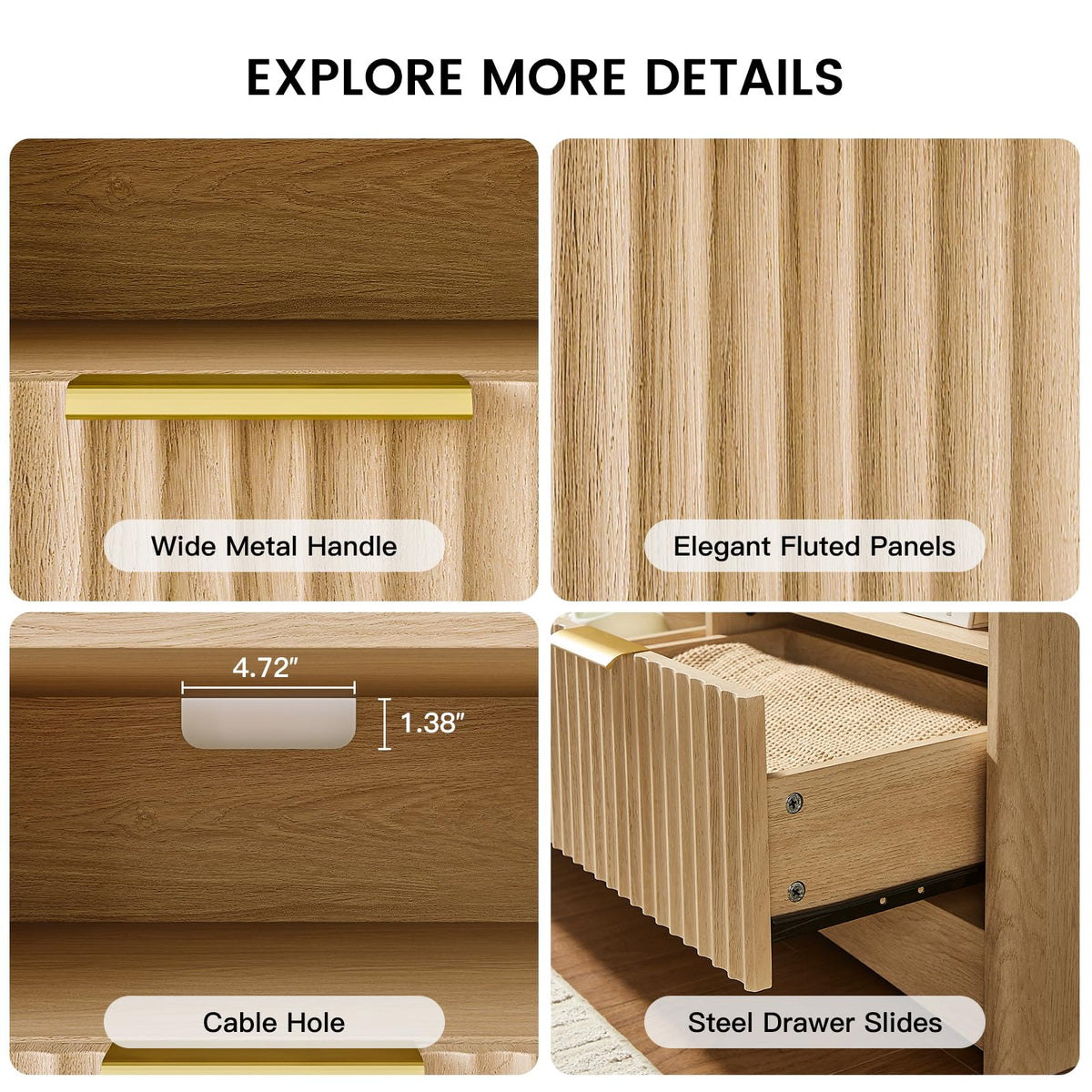Fluted TV Stand with Storage Drawers and Open Shelf G883617