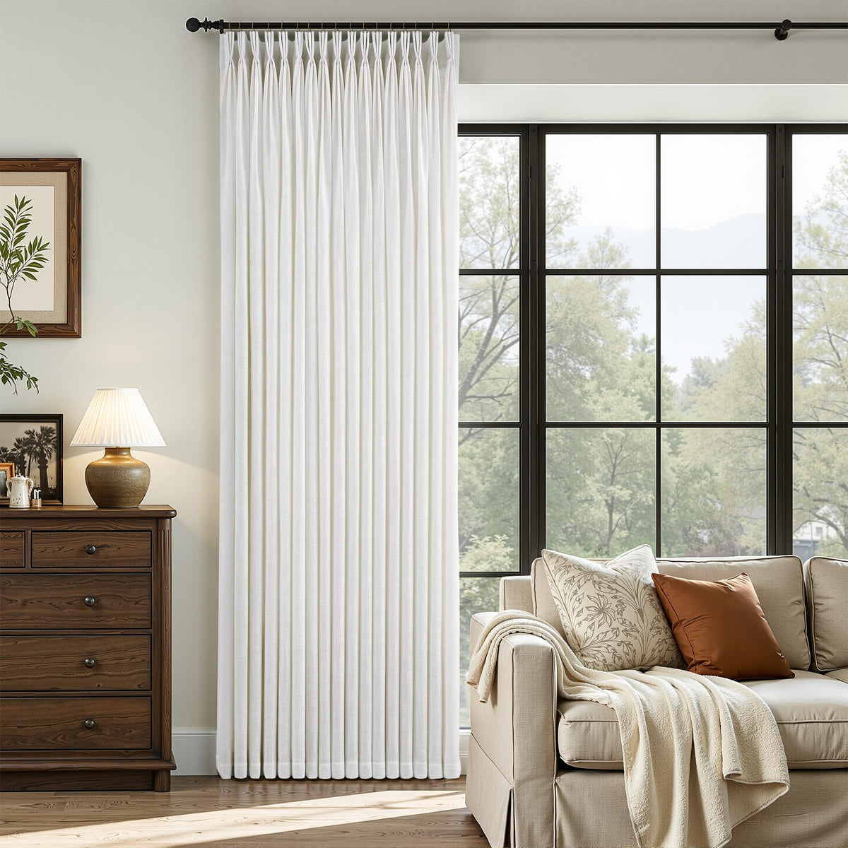 60 Inch Extra Wide Pinch Pleated Linen Curtains 90 Inch Length M4506