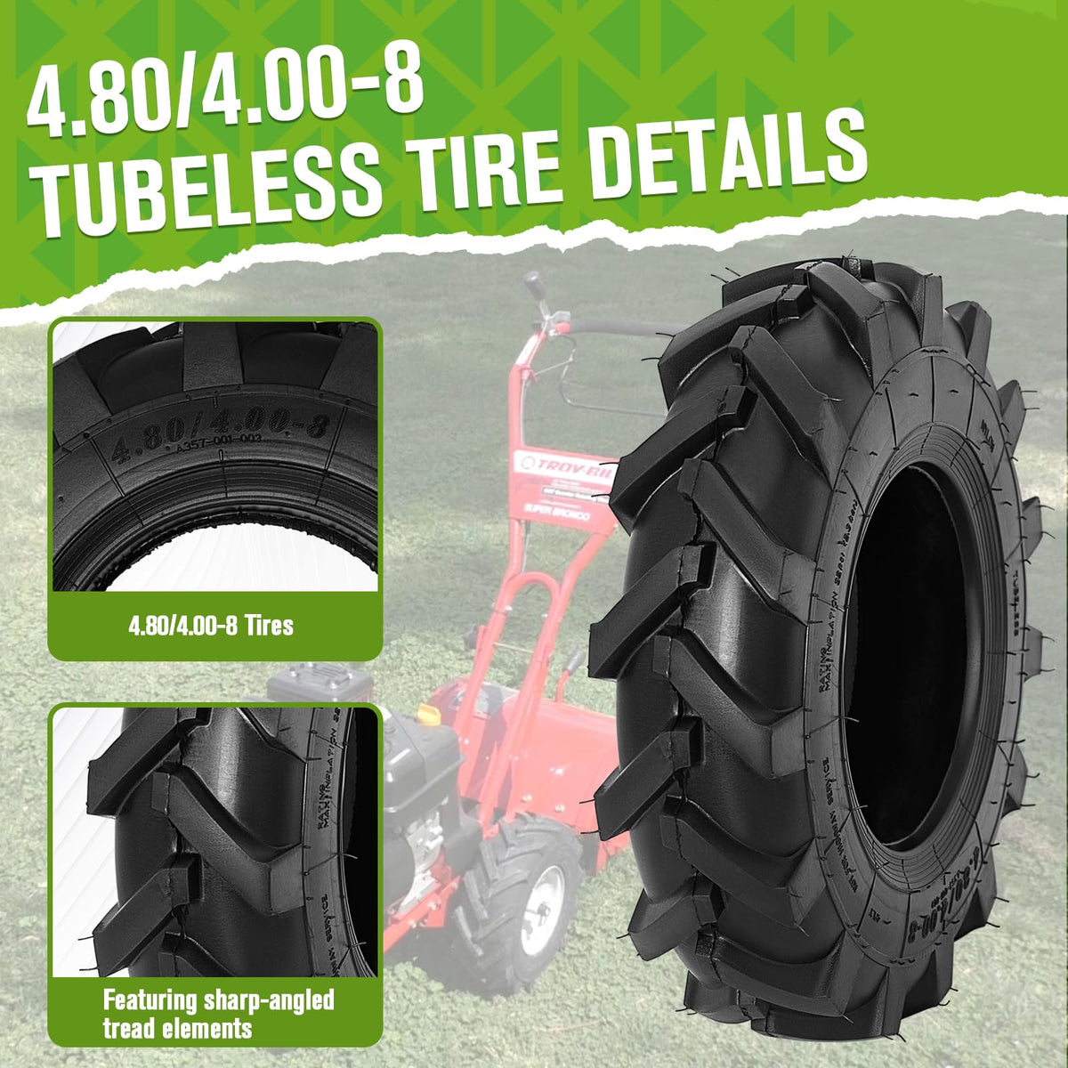 2 PCS 4.80/4.00-8 Tubeless Lawn Garden Tires S44437