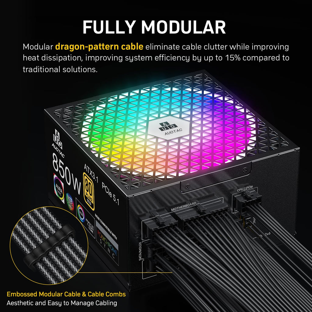 850W Fully Modular 80+ Gold ATX 3.1 Power Supply M5043