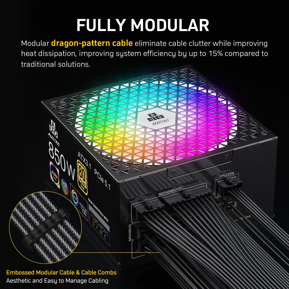 850W Fully Modular 80+ Gold ATX 3.1 Power Supply M5043