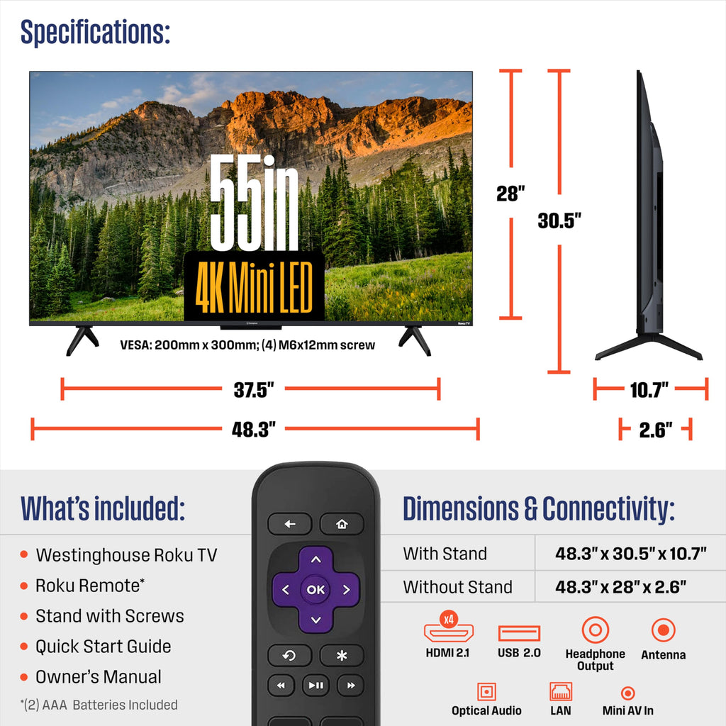 55 Inch Mini LED 4K UHD Roku TV W9676