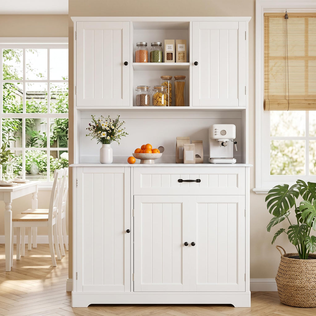 Tall White Kitchen Storage Cabinet with Door and Shelves B7465
