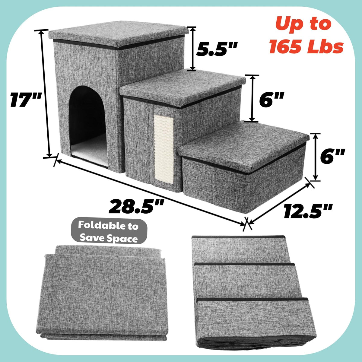 3 Tiers Foldable Dog Stairs with Storage J338803