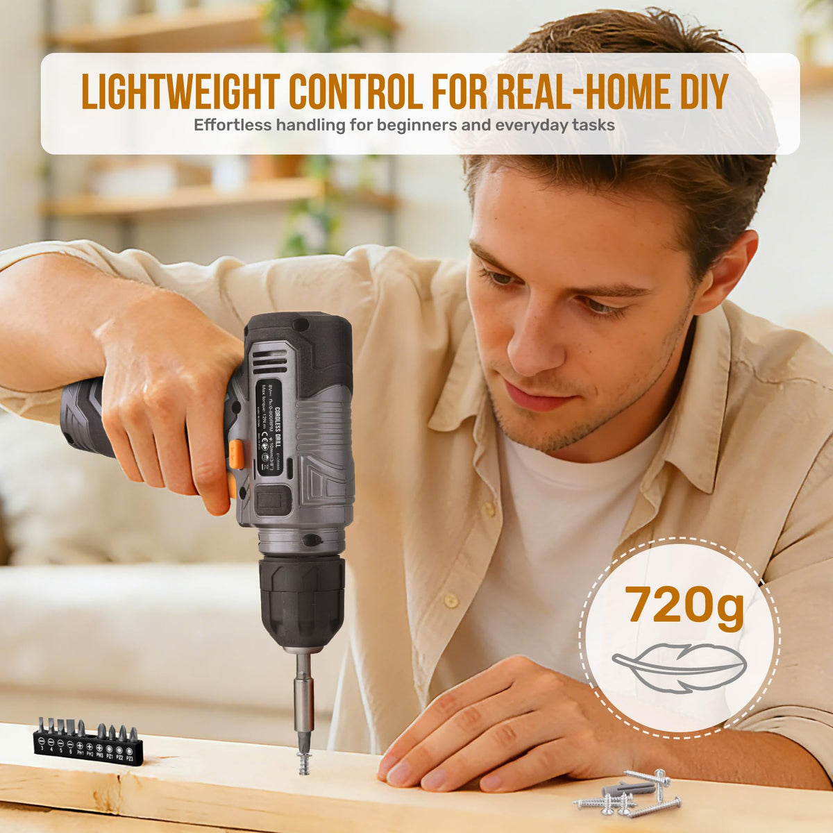 8V Cordless Drill Set & Household Tool Kit N483