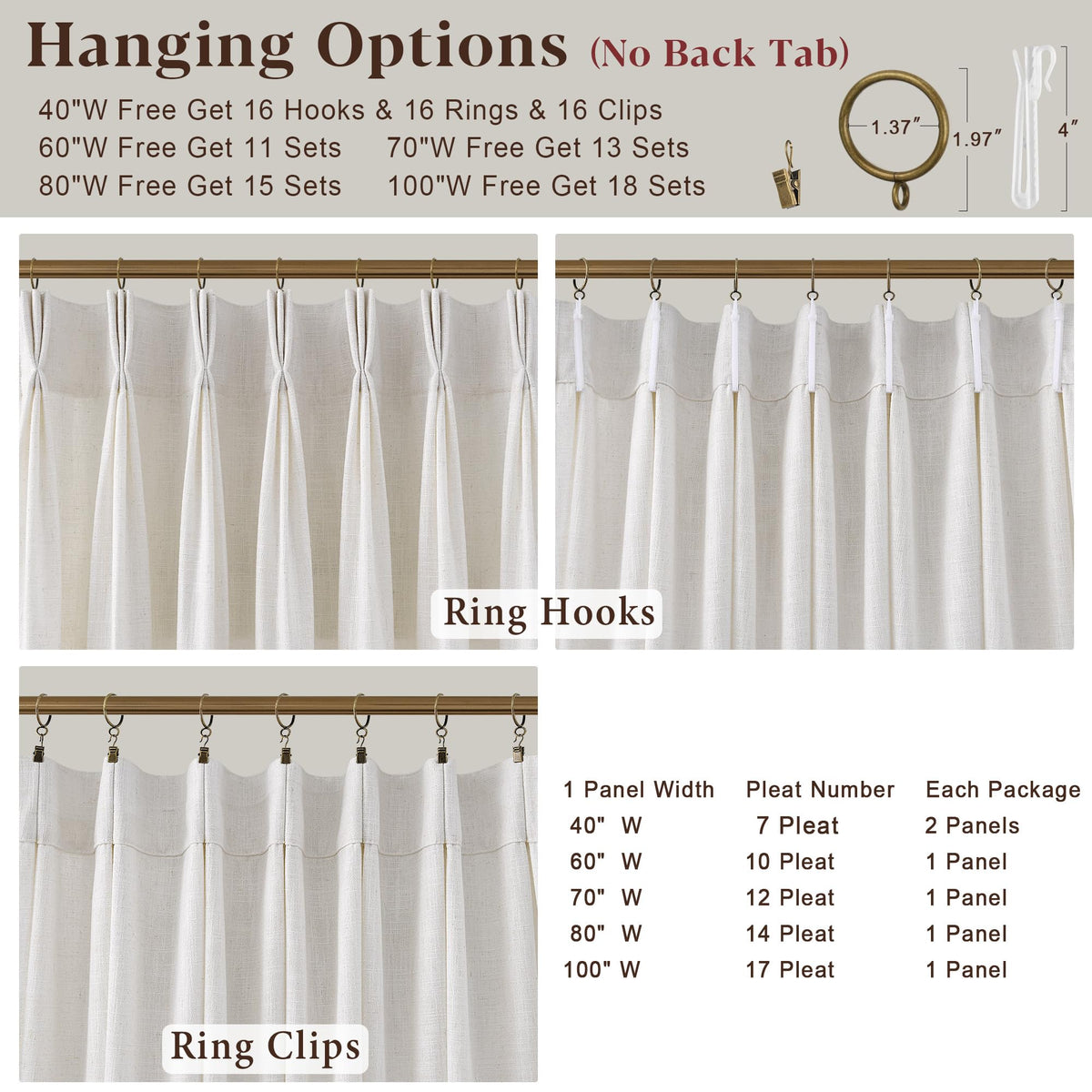 60 Inch Extra Wide Pinch Pleated Linen Curtains 90 Inch Length M4506