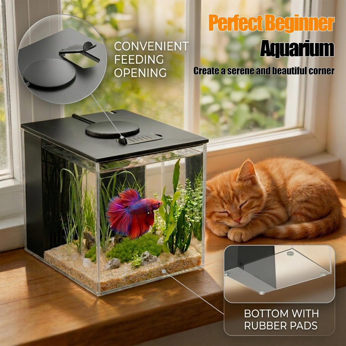 Betta Fish Tank 1 Gal Acrylic Nano Aquarium Kit Black I71584