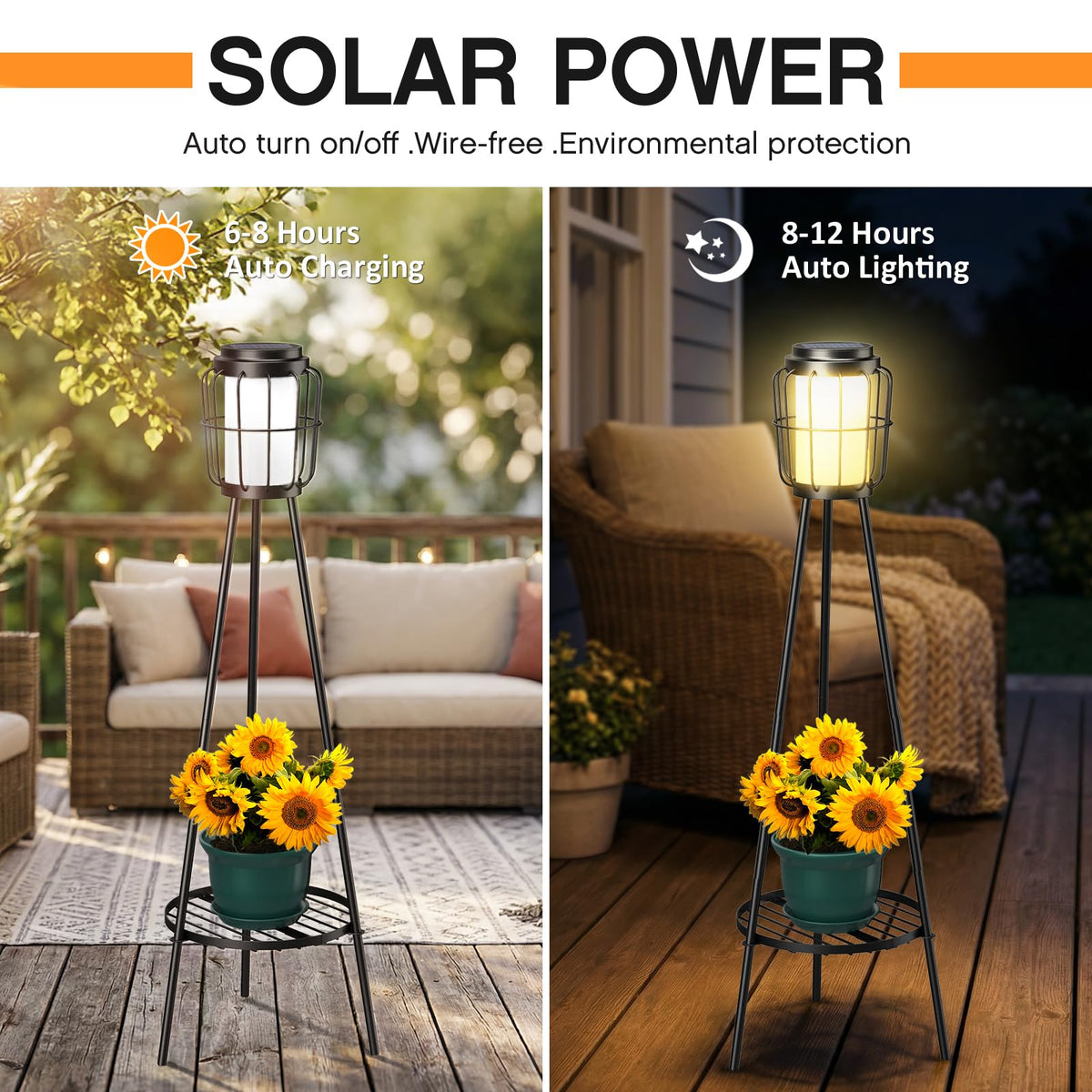 2 Pack Waterproof Solar Floor Lamp & Metal Planter Holder U31236