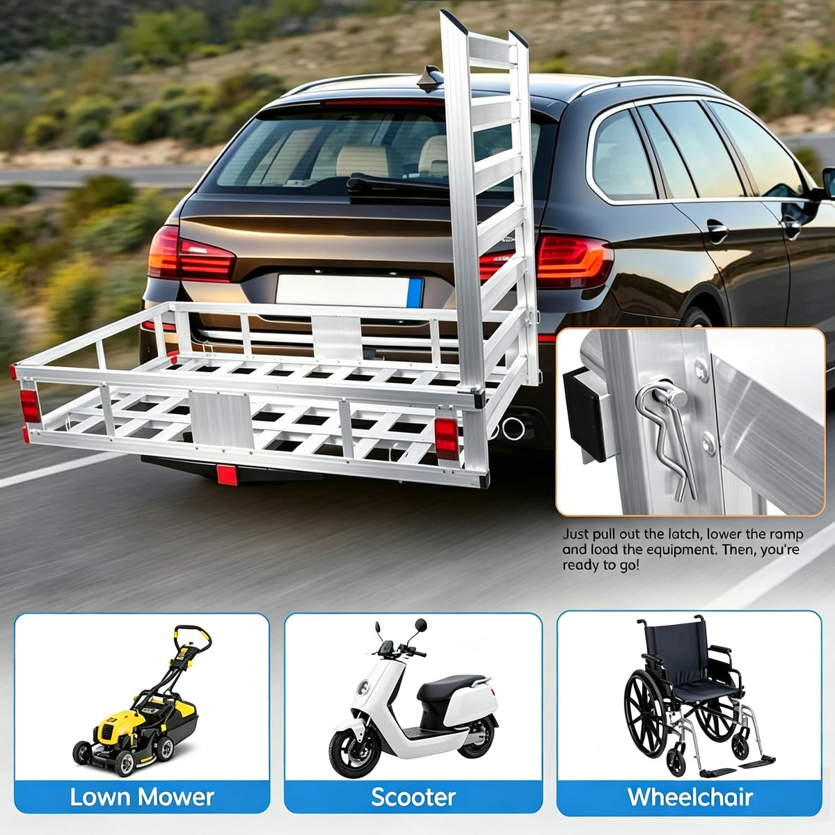 Hitch Cargo Carrier with Folding Ramp R6594
