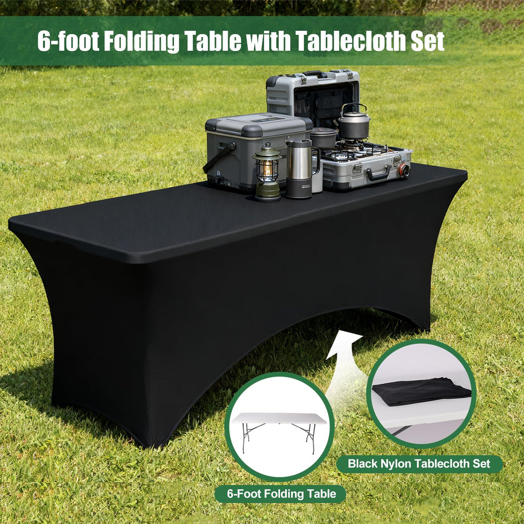 6FT Portable Folding Table with Black Tablecloth T822