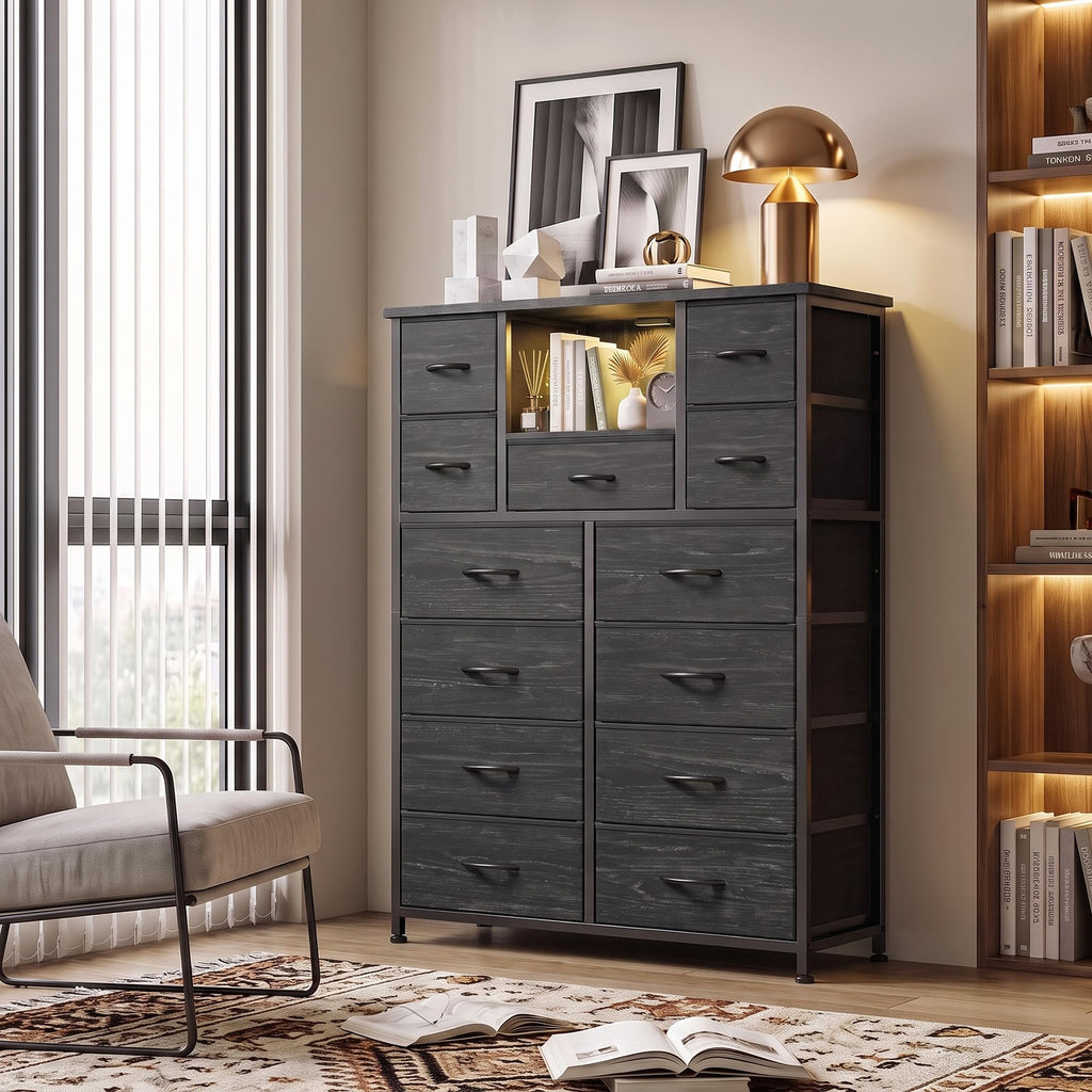 Black 13 Drawer Dresser with Charge Station and LED Light Z661478