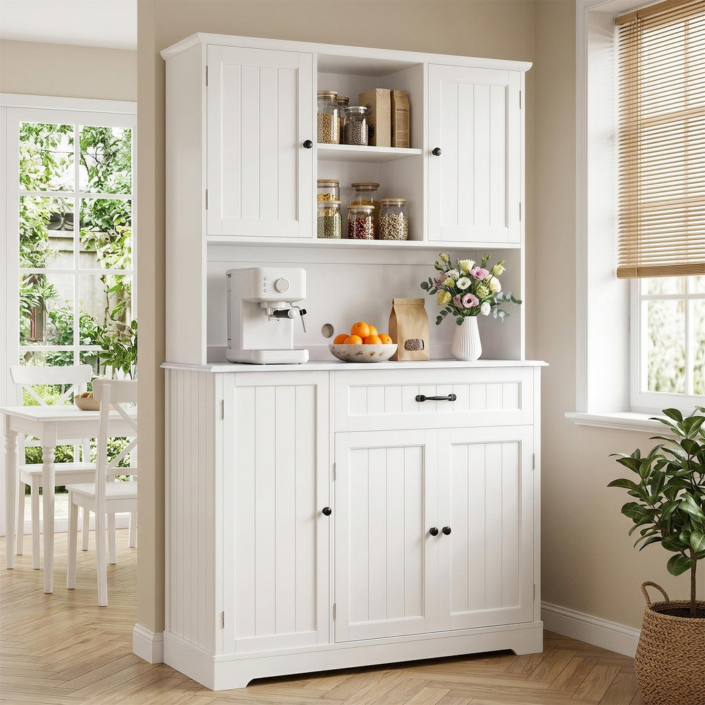 Tall White Kitchen Storage Cabinet with Door and Shelves B7465