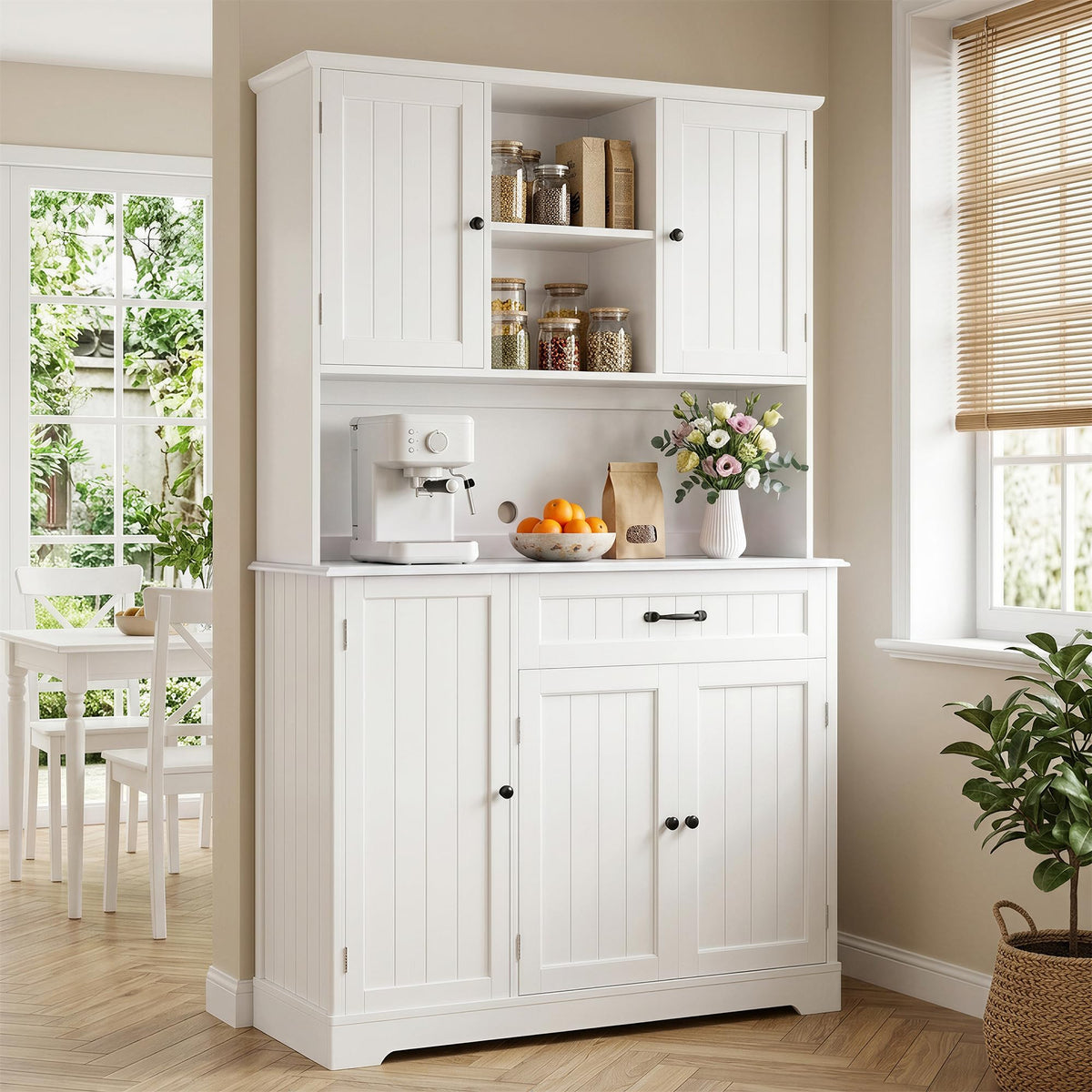 Tall White Kitchen Storage Cabinet with Door and Shelves B7465