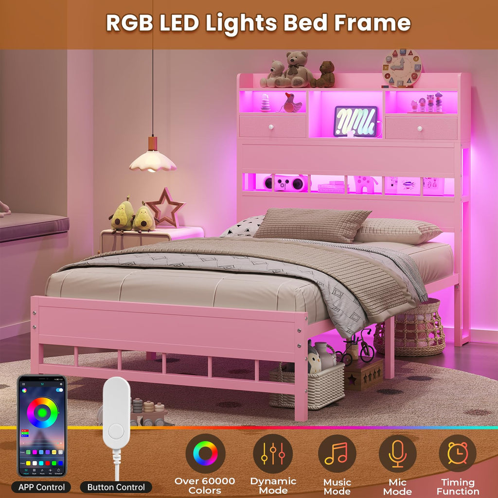 Twin Bed Frame with Storage Headboard E543