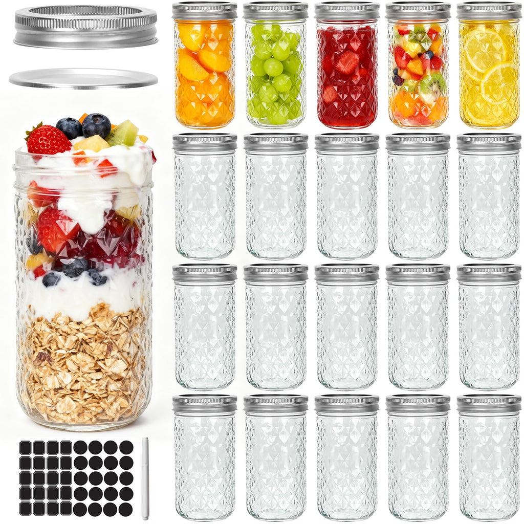 12 oz Regular Mouth Glass Mason Jar 20 Pack T592349