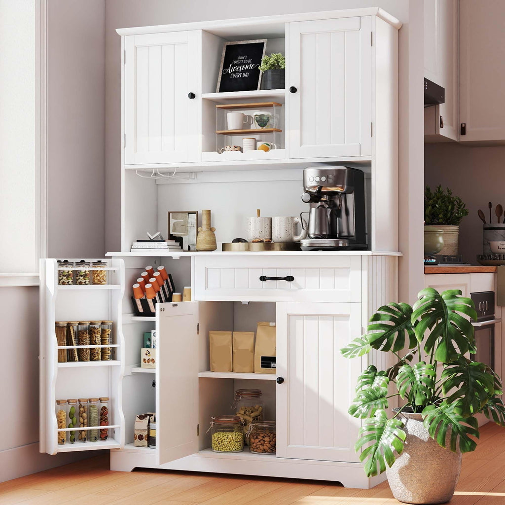 Tall White Kitchen Storage Cabinet with Door and Shelves B7465