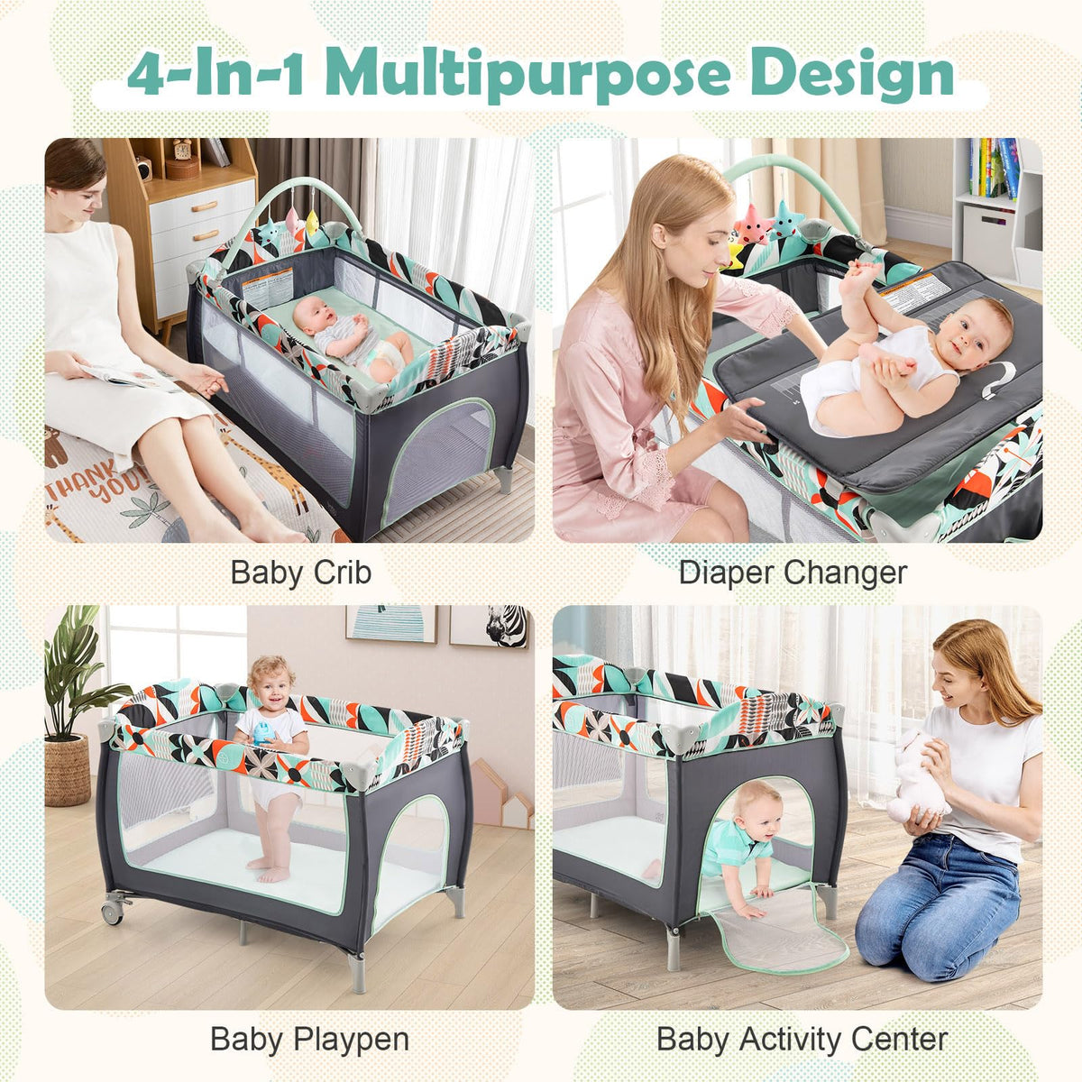 4 in 1 Portable Baby Crib Playpen with Bassinet F2482