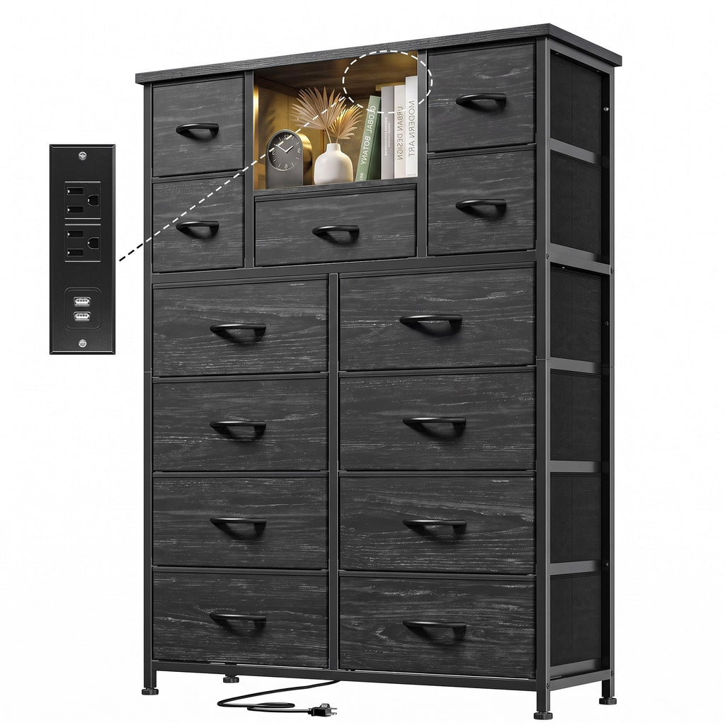 Black 13 Drawer Dresser with Charge Station and LED Light Z661478