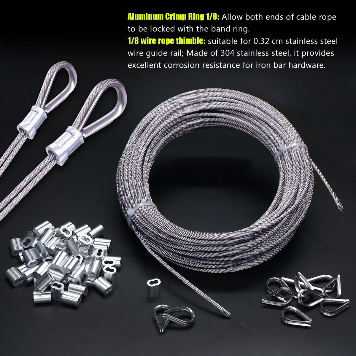 1/8" T316 Stainless Steel Cable Rope 7x7 Wire Rope Z712936