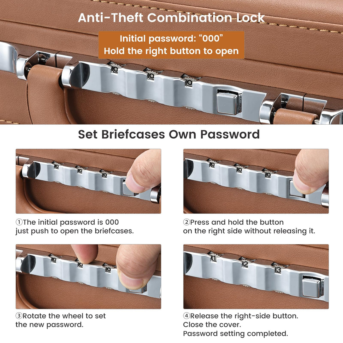 Brown Leather Briefcase with Lock for 16 Inch Laptop S810