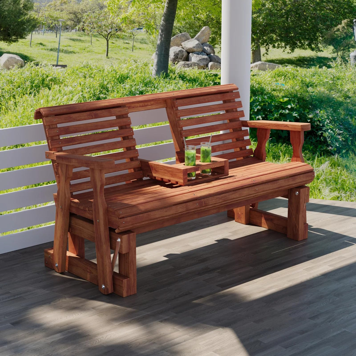 Heavy Duty Console Porch Glider with Cupholders T710