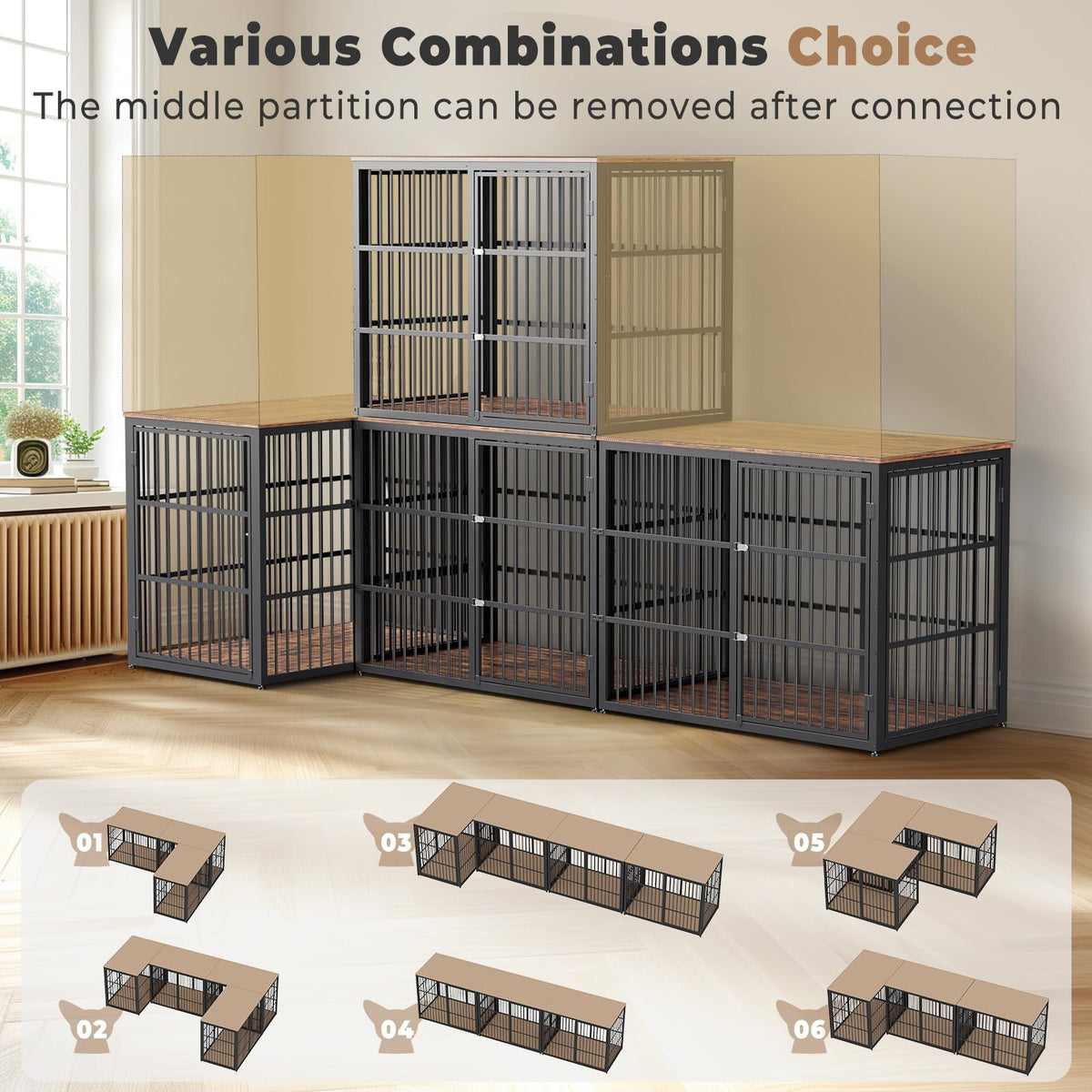 48'' XXL Dog Crate Furniture with 3 Doors T207389