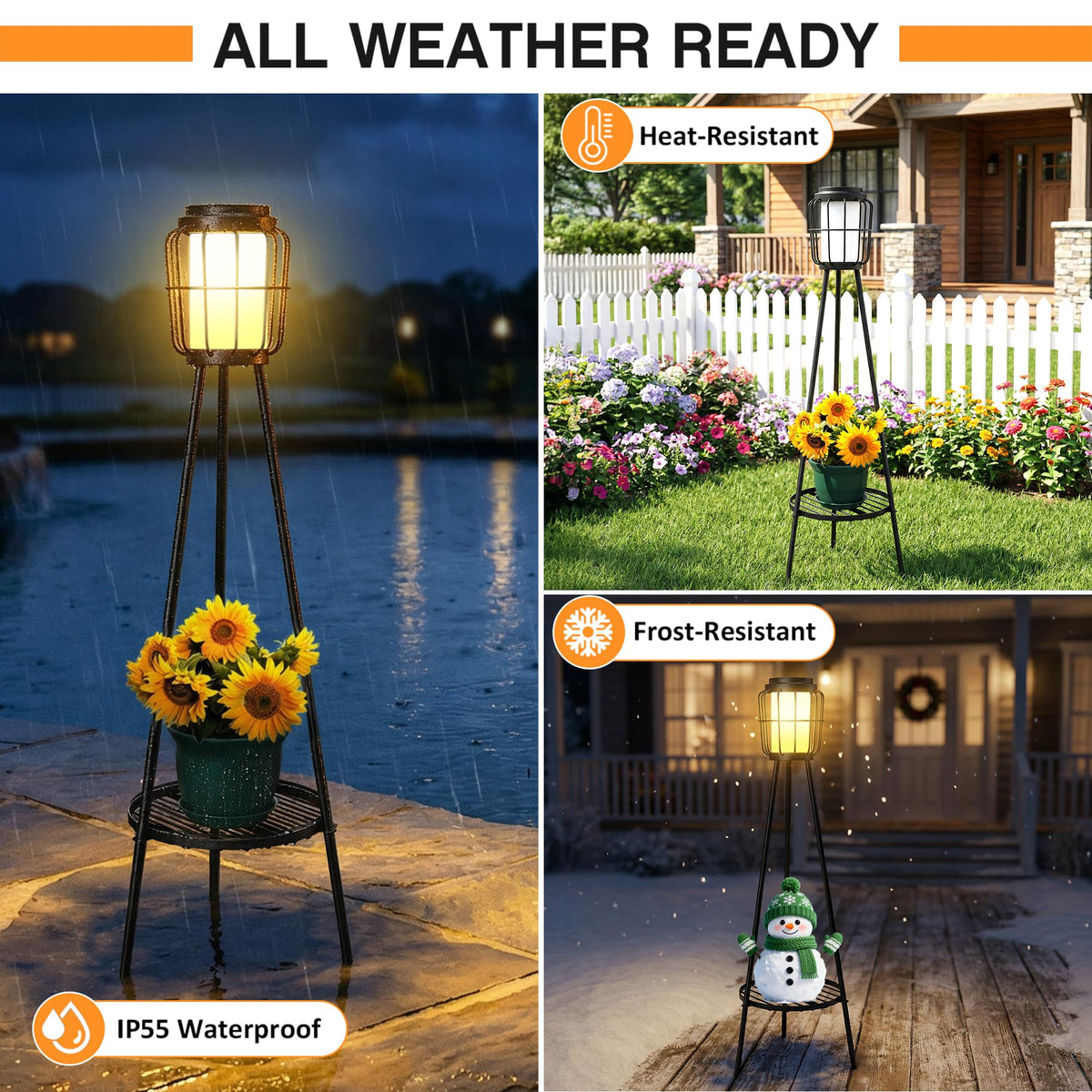 2 Pack Waterproof Solar Floor Lamp & Metal Planter Holder U31236