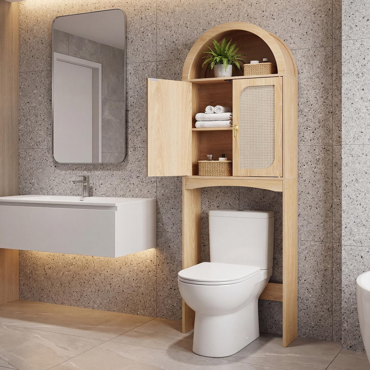Arched Rattan Over the Toilet Storage Cabinet with Doors S166922
